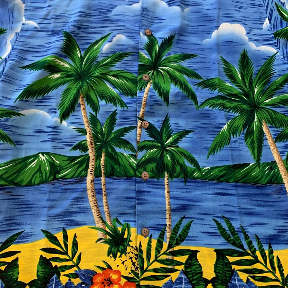 Men’s Reservoir Hawaiian Style Vacation Palm Trees Button Down Size L - Picture 6 of 7